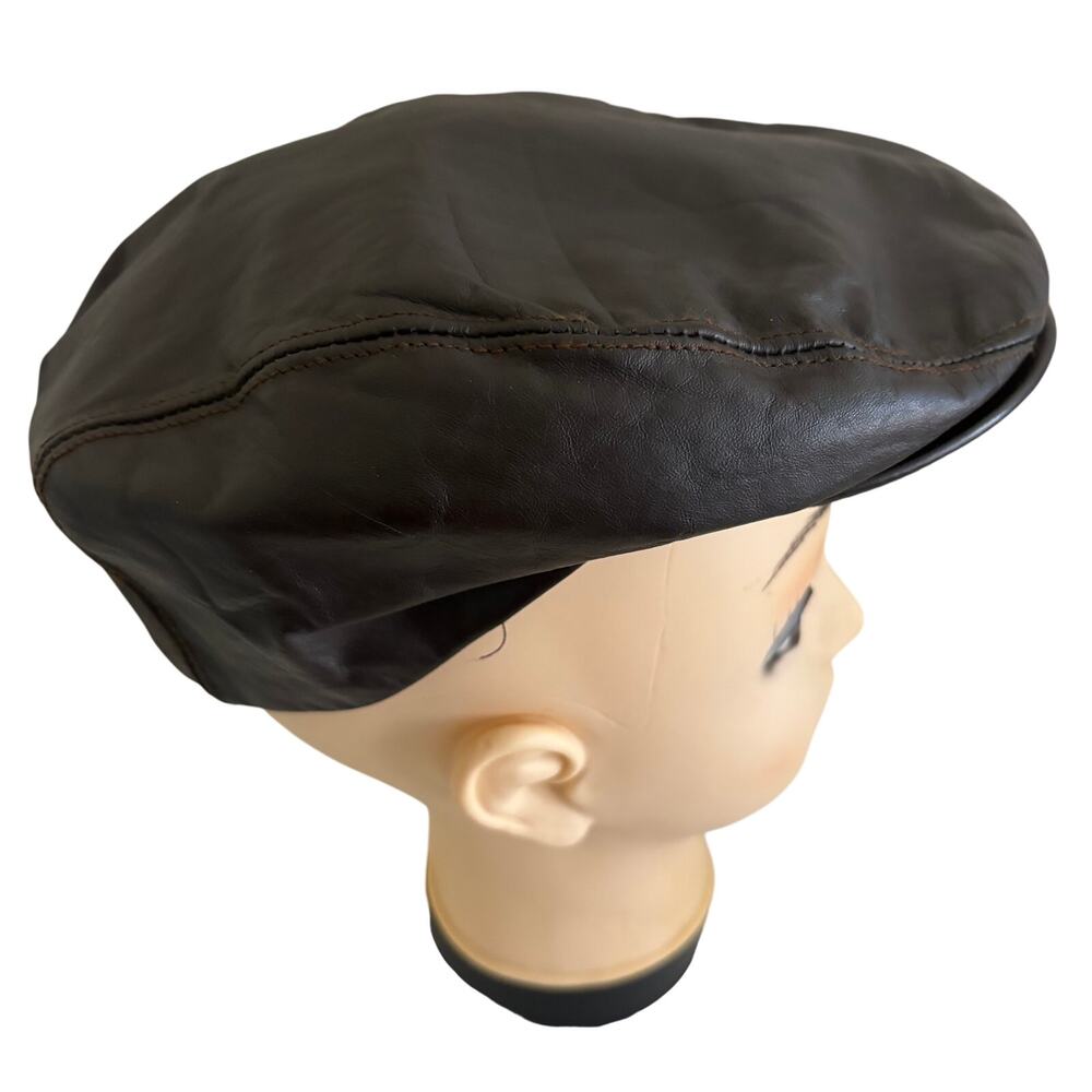 Vintage 60s Country Gentleman 100% Leather Brown Newsboy Cap Hat Retro Grandpa